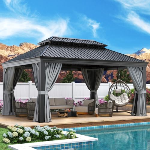Aoxun 12' X 16' Hardtop Gazebo with Drainage System, Aluminum Outdoor Gazebo with Galvanized Steel...