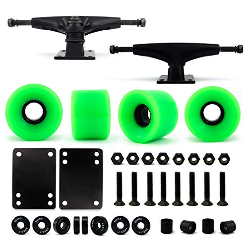 Image of VJ Skateboard Truck and Wheel, 5.0 Skateboard Trucks w /Skateboard Crusier Wheel 60mm, Skateboard Bearings, Skateboard Screws, Skateboard Riser Pads