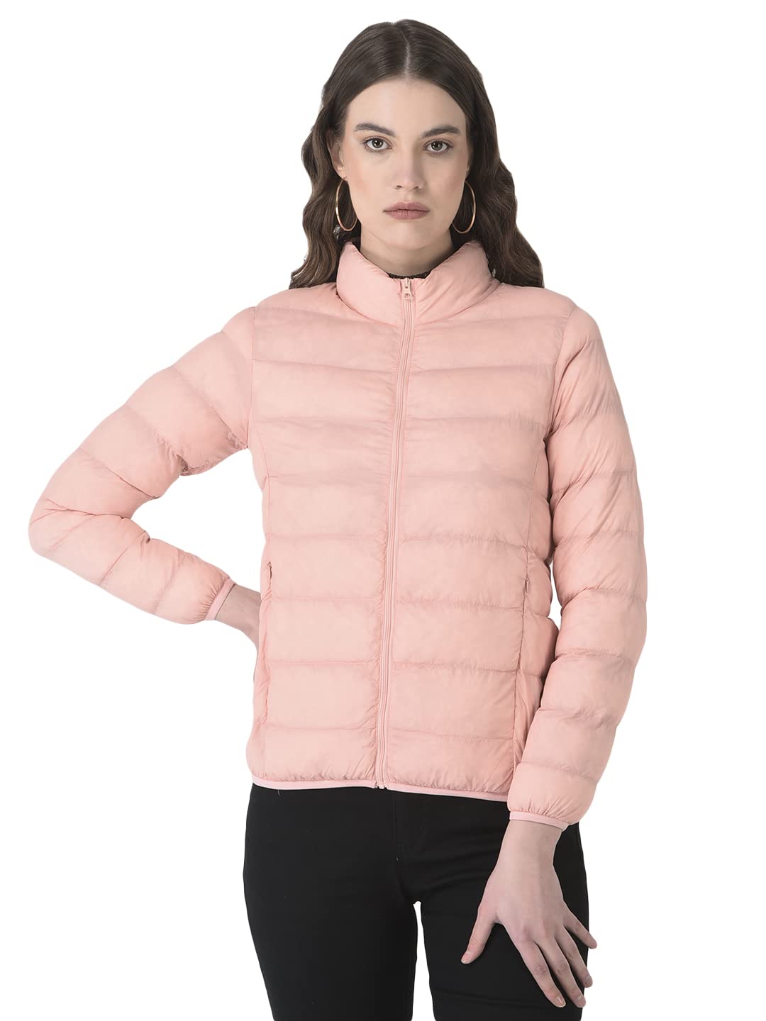 Women Light Peach Quilted Jacket-image-41