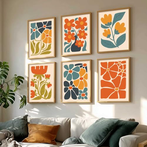Image of kotart Floral Wall Art Home Decoration Paintings With Frame For Living Room Bed Room Hotel Wall Decor Digital Reprint Set of 6 (10X13 inch)
