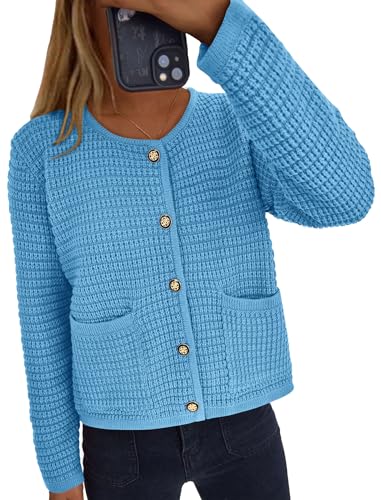 PRETTYGARDEN Women Knit Cardigan Sweaters Fall Fashion Long Sleeve Open Front Button Down Trendy Casual Jacket Winter Clothes