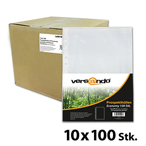 Versando PHA-4ECO100 - Fundas de plástico para documentos perforadas A4, 10 paquetes de 100 unidades (1000 unidades)
