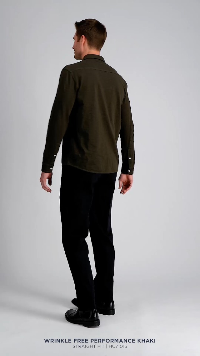 Haggar Mens Wrinkle Free Straight Fit Flat Front Khaki Pant Black at Amazon Men's  Clothing store