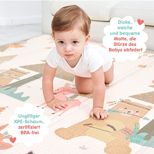 Baby Speelmat 180x200x1.5cm XXL Omkeerbare Foam Vloermat - Baby Speeltapijt - Zintuiglijke Ontwikkeling Speelkleed Cadeau Schatje (G) - Afbeelding 4