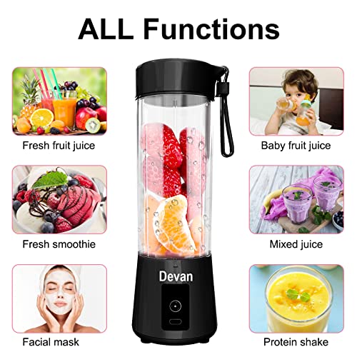 Image of 6 Blade USB Juicer Bottle - Portable Electric Juice Maker Mixer Blender Grinder, Rechargeable Shake Fruit & Vegetable Blender (Black)