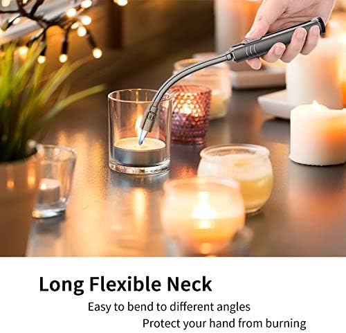 Lighter Candle Long Butane Lighter 360 °Flexible Stainless Steel Hose Refillable Gas Lighter Windproof Outdoor Fire Lighter for Kitchen Barbecue Camping Fireplace (No Gas Include)