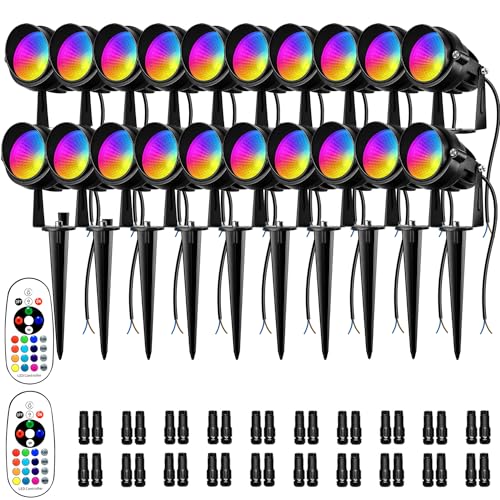 RGBW Low Voltage Landscape Lighting, 12V-24V Color Changing IP67 Waterproof Landscape Spotlights for Christmas Decorations Yard Tree Decorative (20 Pack)