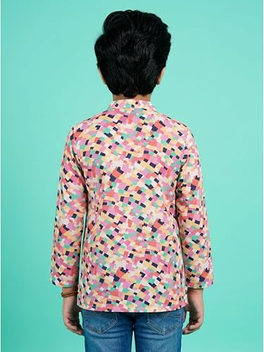 Image of KiddoPanti Boys 100% Cotton Ethnic Motif Printed Short Length Kurta