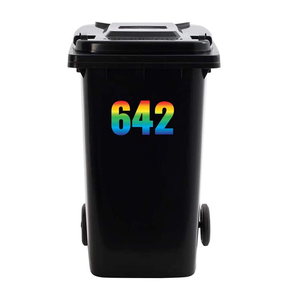 Packwith 4 Set Of Personalised Rainbow Wheelie Bin Number(0-999) Self Adhesive Waterproof Vinyl Stickers - Ideal For Out Door Wheelie Bins Garbage Bins Dustbin # Sara Prints