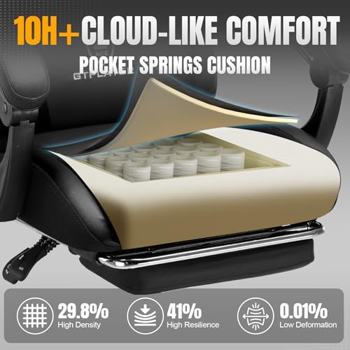 Image of GTPLAYER Gaming Chair with Foot Rest & Pocket Spring Cushion, Ergonomic High Back Computer Chair with Headrest & 360-Swivel Seat for Home Office Desk, PU Leather, Black