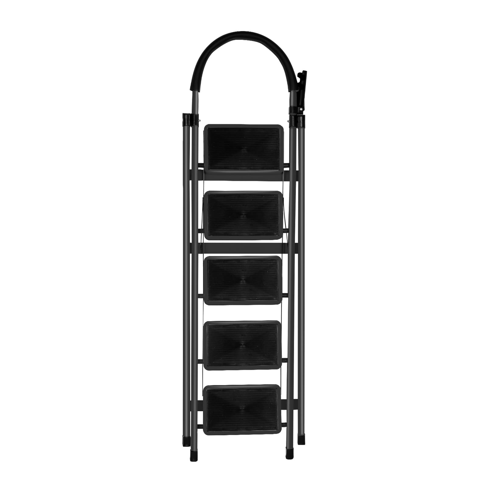 Échelle Compacte avec Poignée en Caoutchouc, Escabeau 5 Marches Pliable, Design Antidérapant, Fabriquée en Acier Alliage de Haute Qualité, Charge Maximale 150kg, 152 x 87 x 39 cm - 5 marches (Noir)