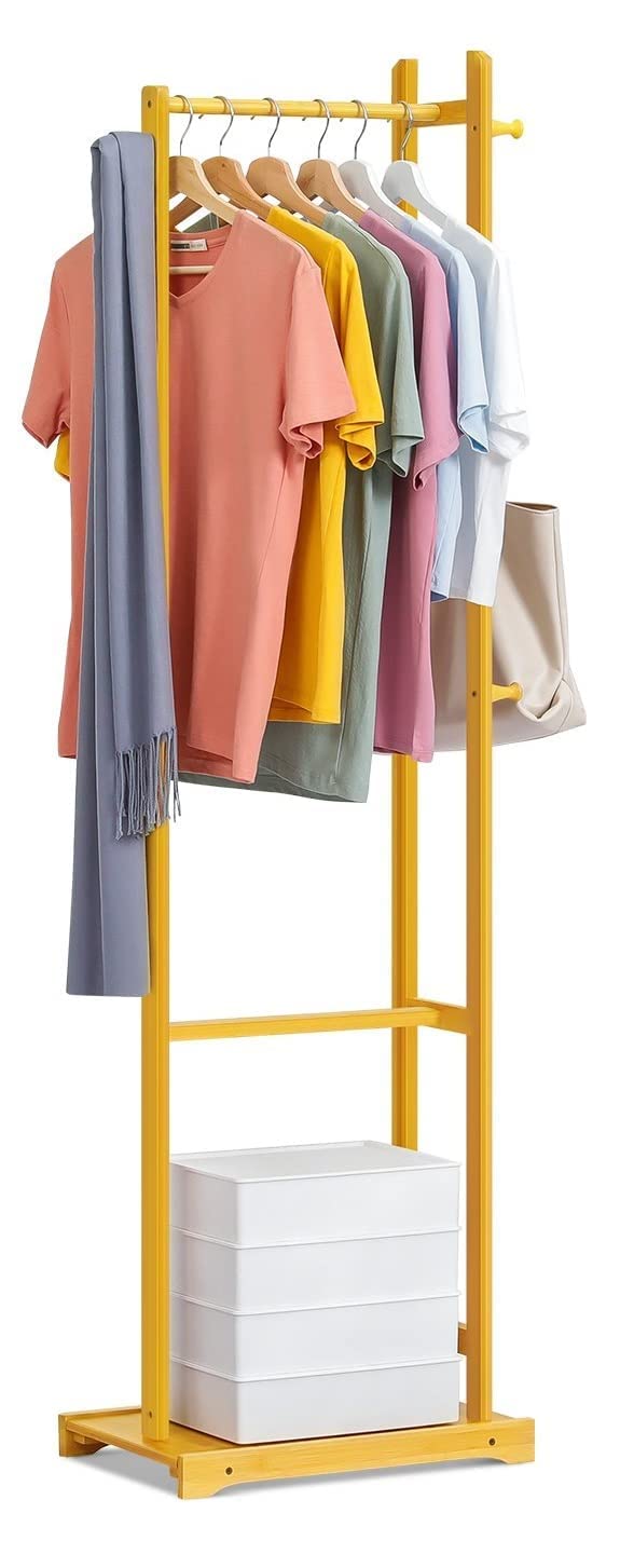 Ginoya brothers Wooden Coat Rack and Shoe Rack, Entryway Coat Rack Hallway Bench Storage Organizer with Hooks for Living Room,Bedroom,Office. (92-4 Beige)