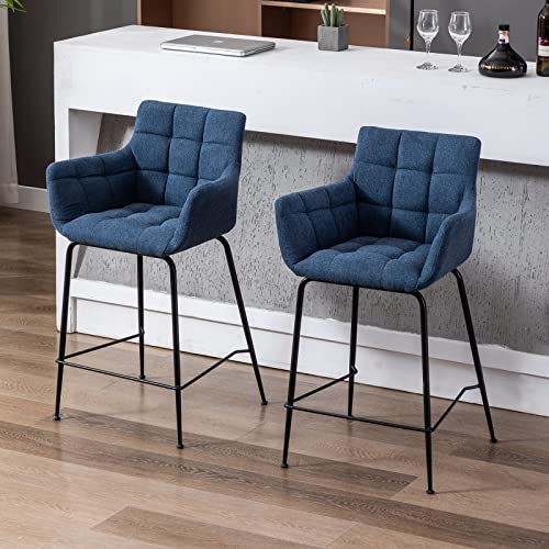 Wahson Tabouret de Bar Lot de 2 Chaise Bar Haute en Tissu Tabourets de comptoir avec Repose-Pieds, Tabourets Hauts pour Bar/Cuisine (Bleu)