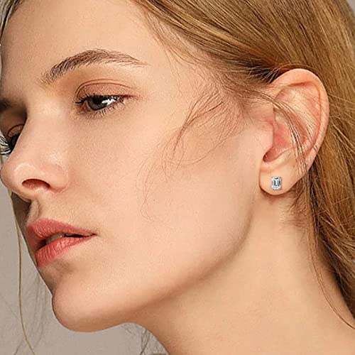 S925 Sterling Silver Stud Earrings Set for Women, Emerald Cut Simulated Diamond Stud Earrings Hypoallergenic CZ Stud Earrings for Women Vermeil White Gold/Gold/Black/Rose Gold 1/3/4 Pairs Earrings Set4