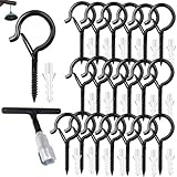 YFFSFDC 20個入りネジ フック 天井 フック安全バックルデザイン搭載 吊り下げ式全長55 mm 壁 キャビネットハンガー/植物/台所用品/風鈴などの吊り下げに最適 プラスチック拡張ピン20個とフックドライバー1本付き（ブラック)