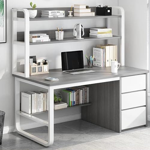 Escritorio industrial para computadora con estante y estantería, estación de trabajo para oficina en casa con 3 cajones, mesa de estudio para oficina en casa