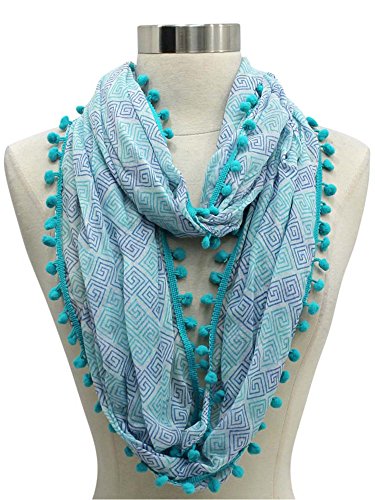 Luxury Divas Greek Inspired Circle Scarf With Pom-Pom Trim2