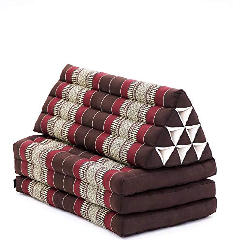 Image of Leewadee 3-Fold Mat XXL with Triangle Cushion - Firm TV Pillow, Foldable Mattress with Cushion Made of Kapok, 67 x 31 inches, Brown Red