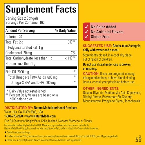 Image of Nature Made Burp Less Fish Oil Omega 3, 1000mg Softgels, 320 Softgels