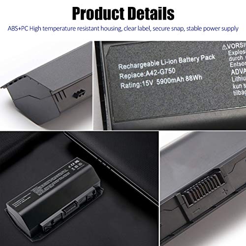 New A42-G750 G750 G750Jm 88W Laptop Battery For Asus G750J G750Jw G750Jx G750Jz G750Jh G750Js G750Y47Jx-Bl 0B110-00200000, 0B110-00200000M Series Laptop Netbook [15V 5900Mah]-12 Months Warranty #TOP4