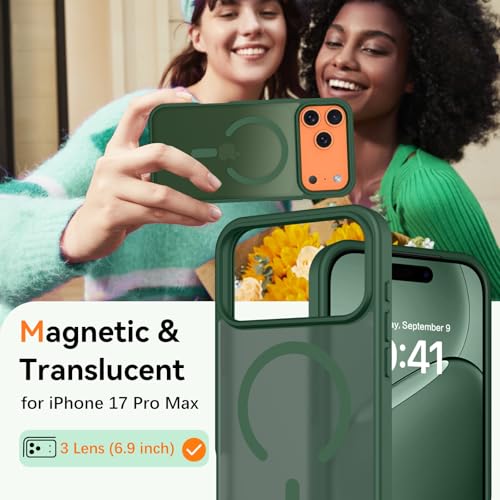 Image of BENTOBEN Magnetic for iPhone 17 Pro Max Case 6.9 inch 2025, [Compatible with Magsafe] Cute Slim Frosted Matte Military Shockproof Protective Bumper Girl Men Phone Cover for iPhone 17 ProMax, Dark Green