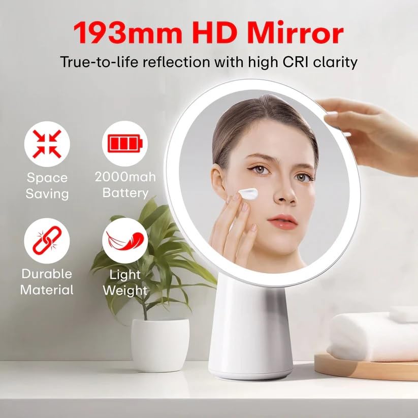 zahab LED Makeup Mirror with Touch Control 3 Light Modes (Warm, Cool, Natural) Adjustable Brightness USB Rechargeable Vanity Mirror for Women Oval with Stand 1