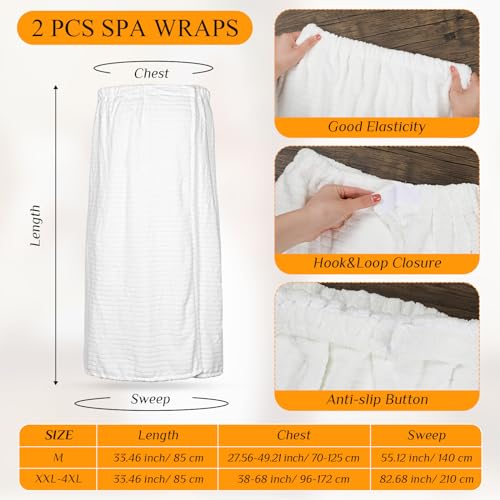 Tigeen 2 Pcs Women's Towel Wrap Lightweight Spa Robe Stripes with Adjustable Closure, Elastic Top Soft Bathrobe Spa Wrap2