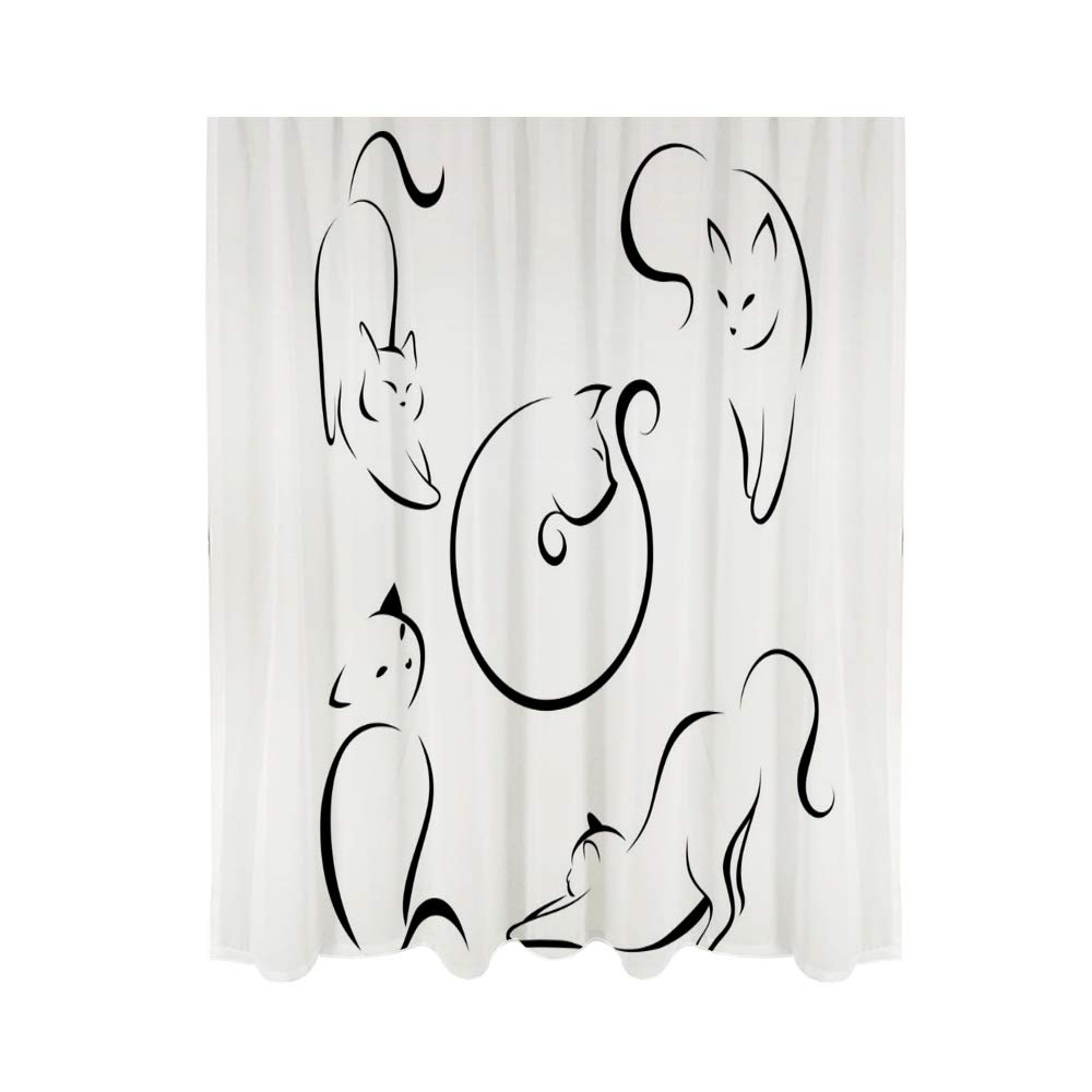 Voilage en mousseline de soie motif chat aux lignes noires chics
