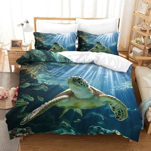Housse de couette tortue 3D double 200x200 microfibre