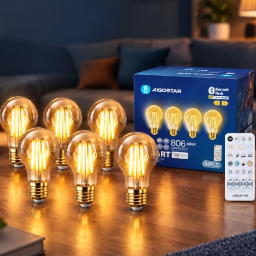 Aigostar Smarte Glühbirne Alexa E27 Bluetooth Mesh A60 6W 2700-6500K 8St,
