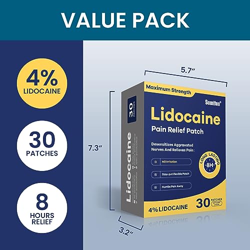 Image of Sumifun 4% Lidocaine Pain Relief Patches 30 Count(Pack of 2) | Maximum Strength Numbing Gel Patch for Back Knee Neck Joint Ache Muscle Soreness Topical Analgesic