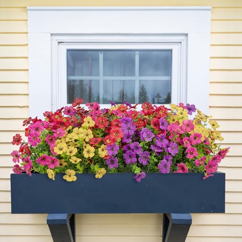 Image of Bassion 16 Bundles Artificial Flowers for Outdoors Fake Flowers, Mixed | UV resistant, silk flowers, realistic faux plants for outdoor planter, window box porch patio garden home outside decor