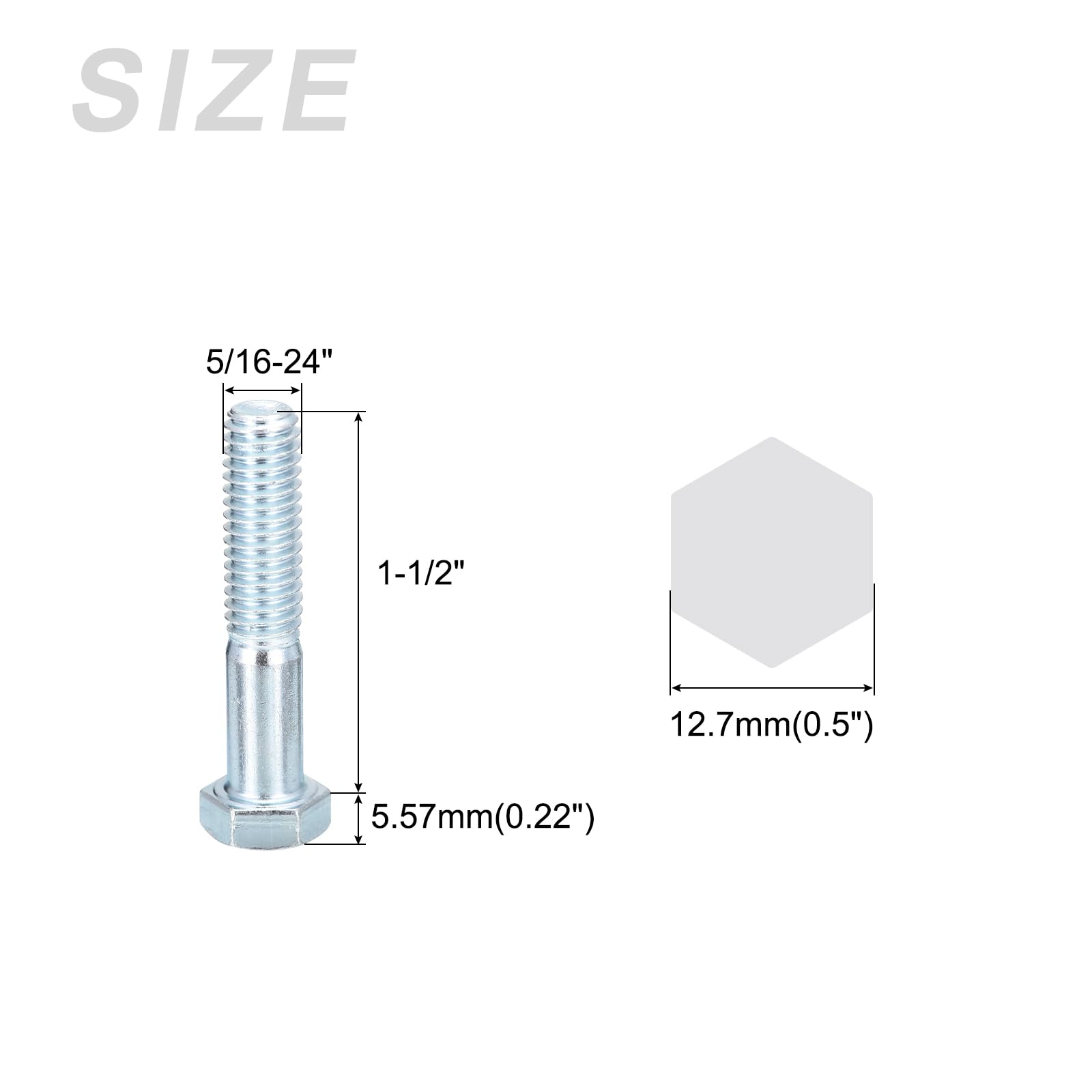 METALLIXITY Hex Bolts (5/16-24x1-1/2") 10Pcs, Grade 2 Carbon Steel Zinc Plated Fully Threaded - Image 2