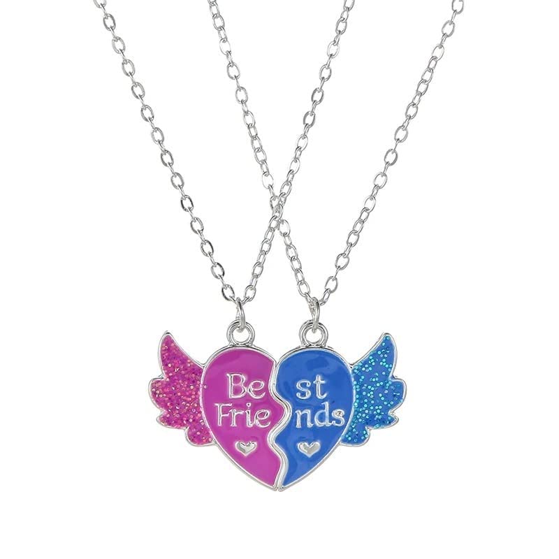 El Regalo 2 PCs Best Friend BFF Split Magnetic Matching Heart Wings Pendant Necklaces Set for Girls/Besties/Soul Sisters