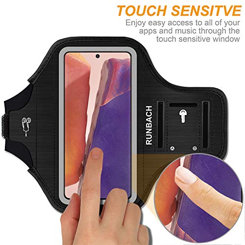 Runbach Water Resistant Running Armband For Samsung Galaxy Note 20/10+/10/9/8,Galaxy M31/M30/M21/M20/M11/M10/F41/Xcover Pro,With Adjustable Strap And Card Slot(Black) #TOP2