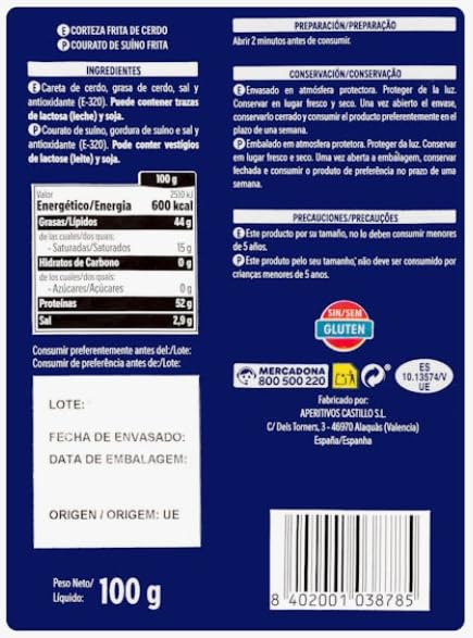Torreznos Torresmos, Chicharrones Croccanti di Maiale, 100g, pack 5