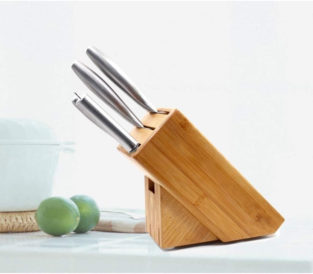 Knife Block Storage Stand Kitchen,Only Selling Cutter Holder,Organizer Tools Multifunction Holes Bamboo Rack Creative Rack Tool Wood