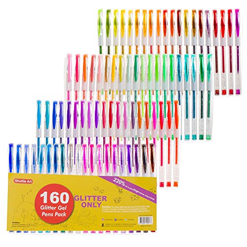 160 Pack Glitter Gel Pens Set, Shuttle Art 220% Ink Glitter Gel Pen 80 Colored Gel Pens Plus 80 Refills for Adult Coloring Books Craft Doodling