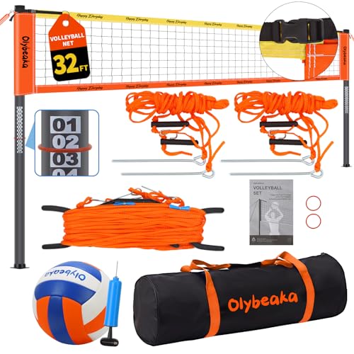 Professional Volleyball Net Set for Backyard Beach Outdoor Height Adjustable Volleyball Net System with Heavy Duty Poles Durable Net PU Volleyball & Pump Carry Bag