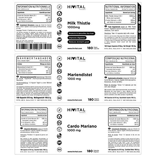 Mariendistel 1000 mg. 180 vegane Kapseln für eine 6-monatige Kur. Konzentrierter Extrakt 25:1 mit 80% Silymarin und 30% Silybin und Isosilybin. Hergestellt von HIVITAL – Bild 2