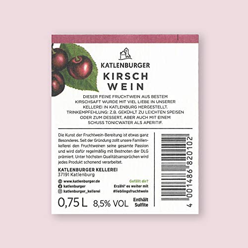 KATLENBURGER - Kirschwein | Hochwertiger Fruchtwein aus echten Kirschen ohne Aroma- / Farbstoffe. Süßer und fruchtiger Wein für Sommerabende wie für feierliche Anlässe. Inhalt: 6x 750ml und 8,5% vol.