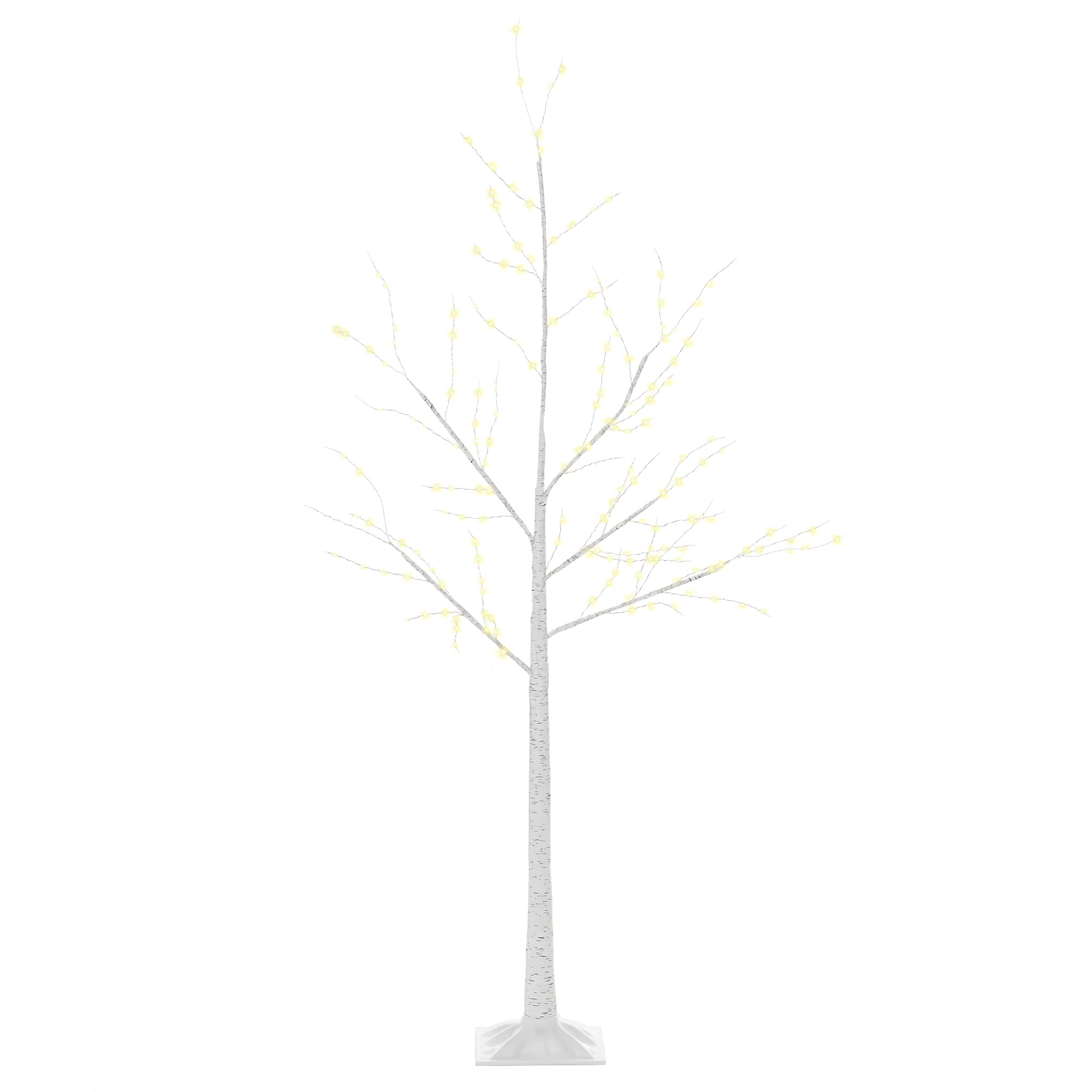 HOMCOM Albero di Natale con Luci LED, Base Quadrata e Cavo di Alimentazione per Interni ed Esterni, in Acciaio e PP, 20x20x150, Bianco