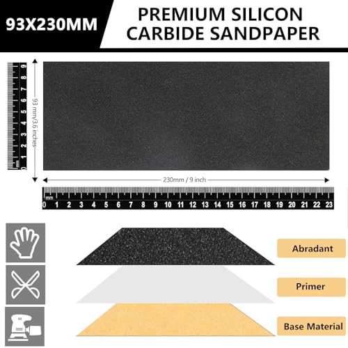 Sruhrak 20 Stück Schleifpapier 23 x 9 cm Sandpapier Nass und Trocken Nassschleifpapier 120 bis 3000 Körnung Set Geeignet Polieren Auto Holzmöbel Stein Lack Metall Glas