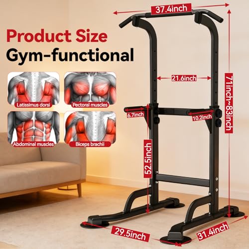 Image of WATBKHE Power Tower Pull Up Dip Station Foldable, Pull Up Bar Station Adjustable, Multi-Function Home Gym, Strength Training Fitness Equipment, Triangular Design, for Home Outdoor