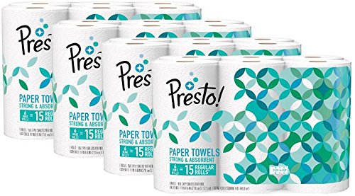 Amazon Brand - Presto! Flex-a-Size Paper Towels, Huge Roll, 24 Count (4 Packs of 6 Rolls), White