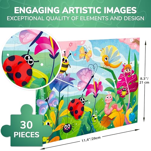 Image of QUOKKA Puzzles for Kids Ages 3-5 - 30 Pieces Puzzles for Toddlers 2-4 - Bugs Learning Jigsaw Puzzles for Kids 4-6 Years Old - Educational Toys for Boy and Girl