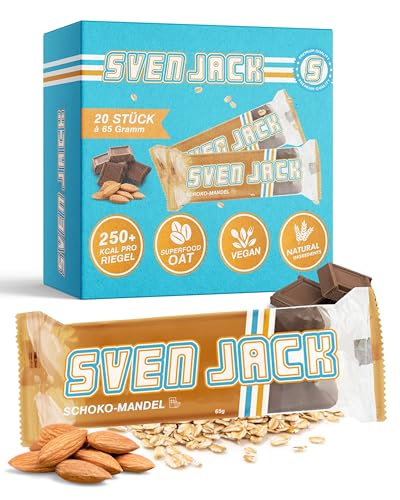 Sven Jack (Energy Cake) Haferriegel Schoko-Mandel 20x 65g I Original Haferflocken Energieriegel I Veganer & Laktosefreier Haferriegel I Langkettige Kohlenhydrate & wenig Zucker I Müsliriegel