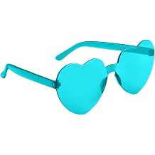 Heart Shaped Sunglasses, Heart Sunglasses for Women, Rimless Transparent Fun Heart Sunglasses for Fashion Party Favors Teal