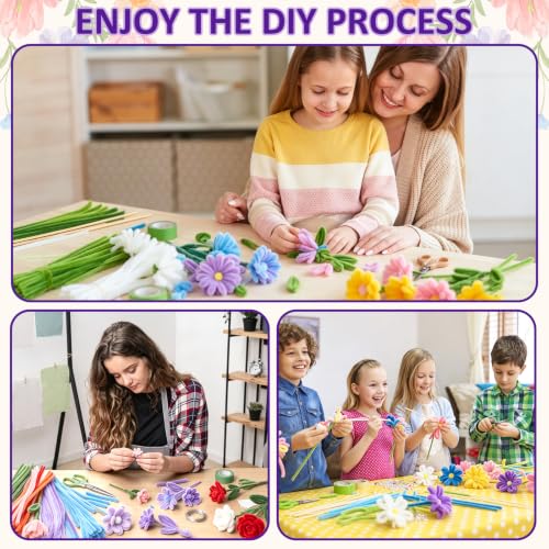 Anyeve 1800 PCS Pipe Cleaner Craft,Pipe Cleaner Flower Kit with Flower Stem, Chenille Stems 6 Colors for Easy Bend, Not Easy Break, Best Craft Material for DIY and Craft Projects by Anyeve - Used condition - Image 5