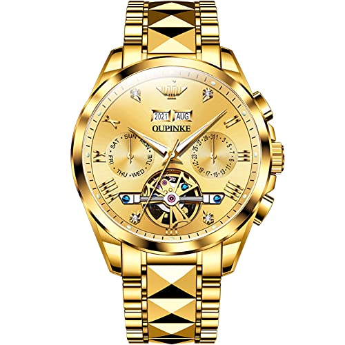 Image of OLEVS Mens Watches Skeleton Mechanical Black Watches for Men Wrist Watches Automatic Luxury Tungsten Steel Sapphire Crystal Waterproof Luminous Gold and Black